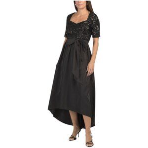ADRIANNA PAPELL Short Sleeve Sequin Top Gown